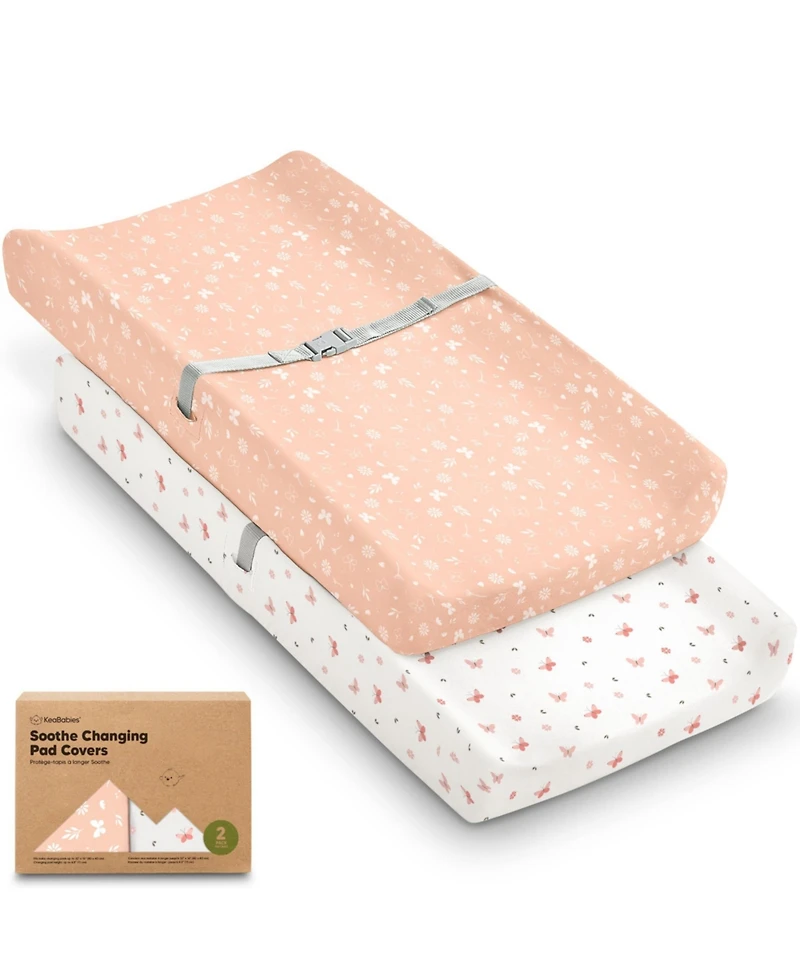 KeaBabies 2pk Soothe Changing Pad Covers for Girl, Boy, Soft Cotton Contoured Diaper Table