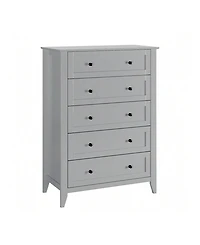 Modern 5 Chest Of Drawer Dresser, Modern Tall Nightstand With Deep Drawers And Nickel Round Handle, Wood Organizer Storage Cabinet For Bedroom, Living