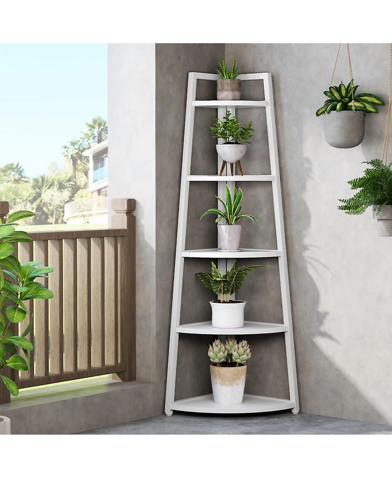 Tribesigns 5 Tier Industrial Corner Bookshelf Bookcase,70 inch Tall Shelf,Industrial Ladder Shelf Plant Stand