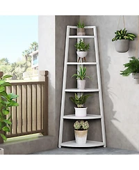 Tribesigns 5 Tier Industrial Corner Bookshelf Bookcase,70 inch Tall Shelf,Industrial Ladder Shelf Plant Stand