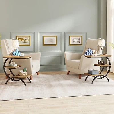 Tribesigns 3-Tier Small Side Table with Storage Shelves Set of 2,Wood C-Shaped End Table for Living Room Small Space