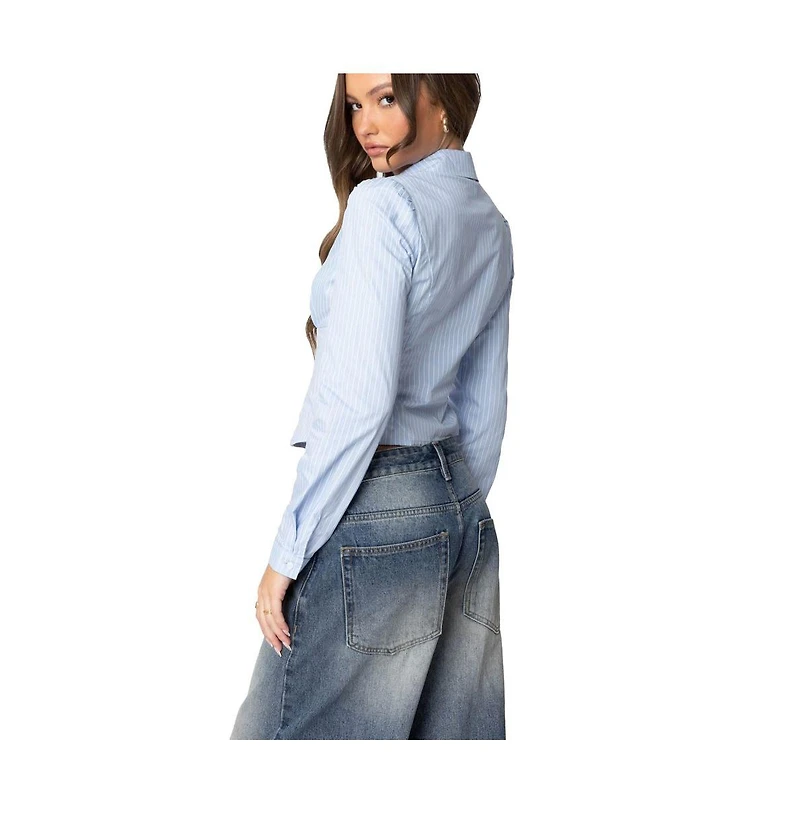 Edikted Womens Tailored Pinstripe Button Up Shirt