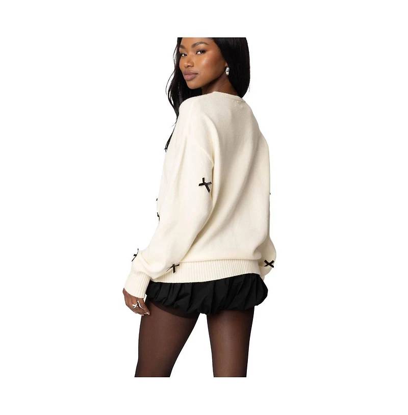 Edikted Womens Satin Bow Oversized Sweater