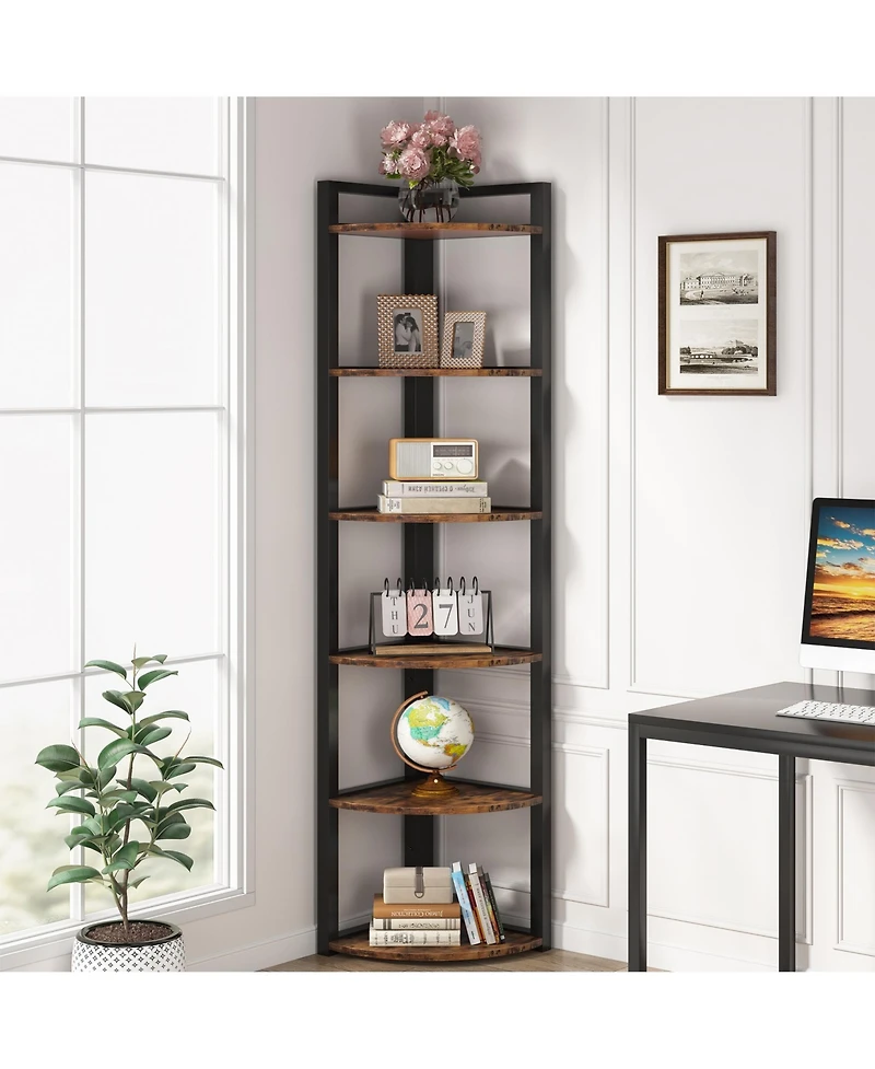 Tribesigns 70.9 Inch Tall Corner Bookshelf Small Bookcase Rustic Shelving Unit Storage Rack,6 Tier Shelf