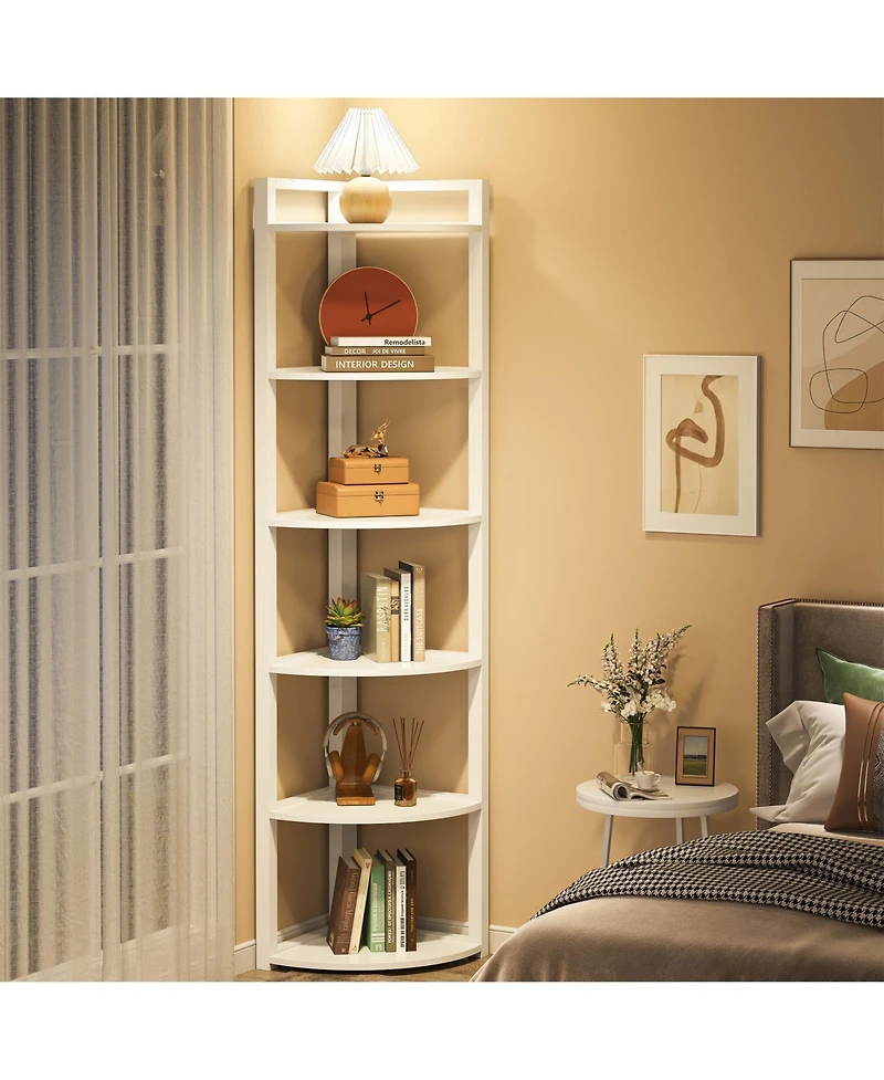 Tribesigns 70.9 Inch Tall Corner Bookshelf Small Bookcase Rustic Shelving Unit Storage Rack,6 Tier Shelf