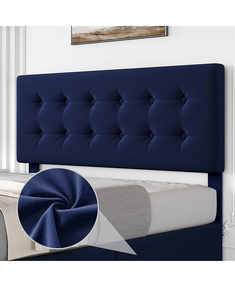 gaomon Queen Bed Frame with Headboard and 4 Storage Drawers, Platform Bed Frame Square Stitched Button Tufted