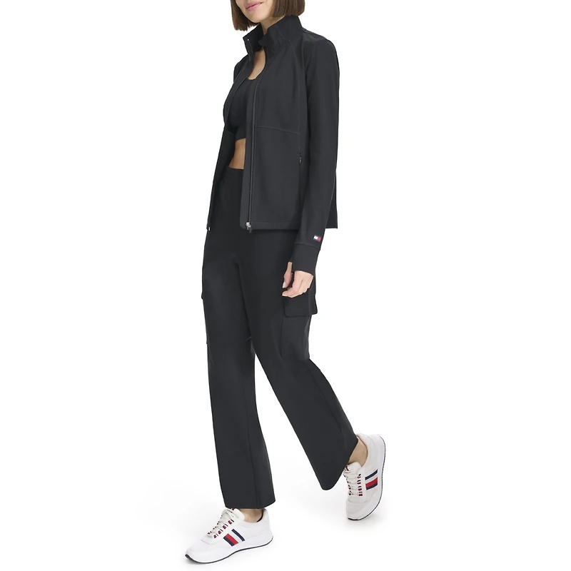 Tommy Hilfiger Women's Cozy Peached Interlock Semi Fitted Mock Neck Jacket