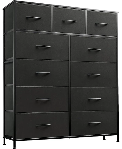 Wlive 11-Drawer Dresser Fabric Storage Tower for Bedroom Hallway Closets Tall Chest Organizer Unit with Bins Steel Frame Wood Top Easy Pull Han