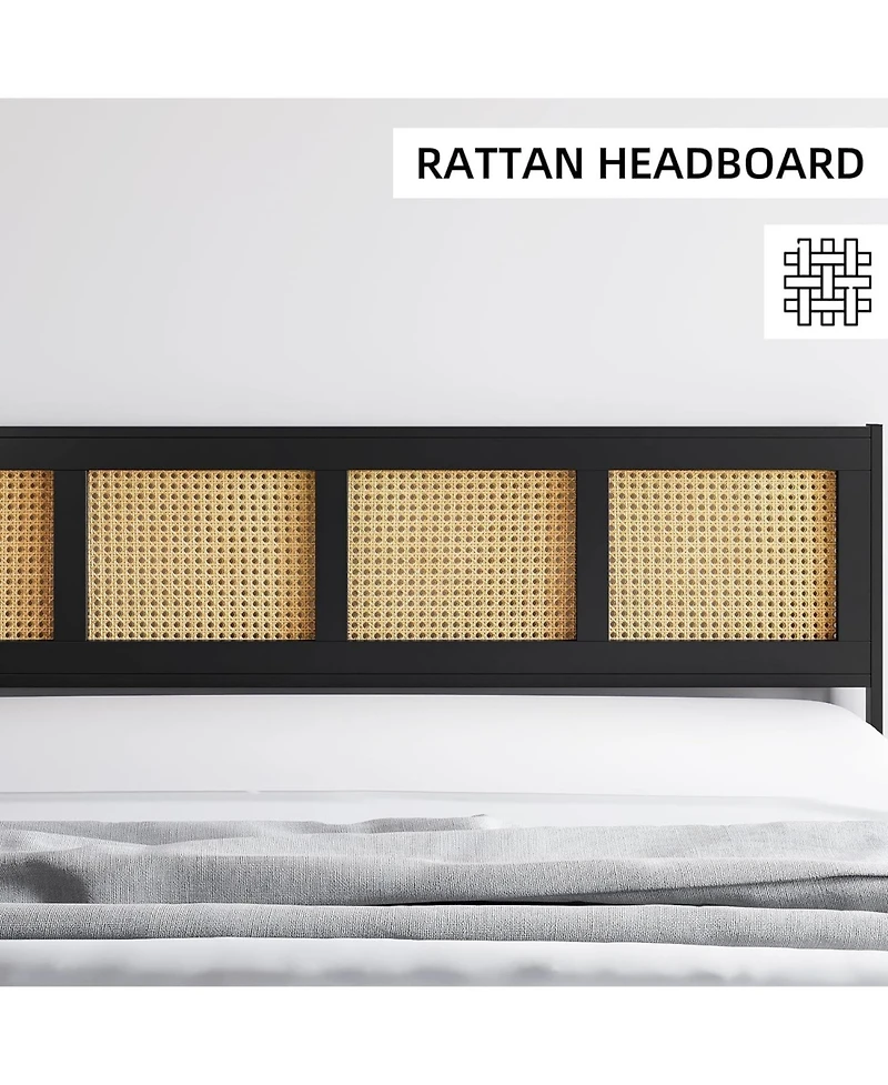 gaomon Queen Size Bed Frame, Metal Bed Frame with Rattan Headboard and Footboard