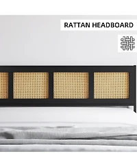 gaomon Queen Size Bed Frame, Metal Bed Frame with Rattan Headboard and Footboard