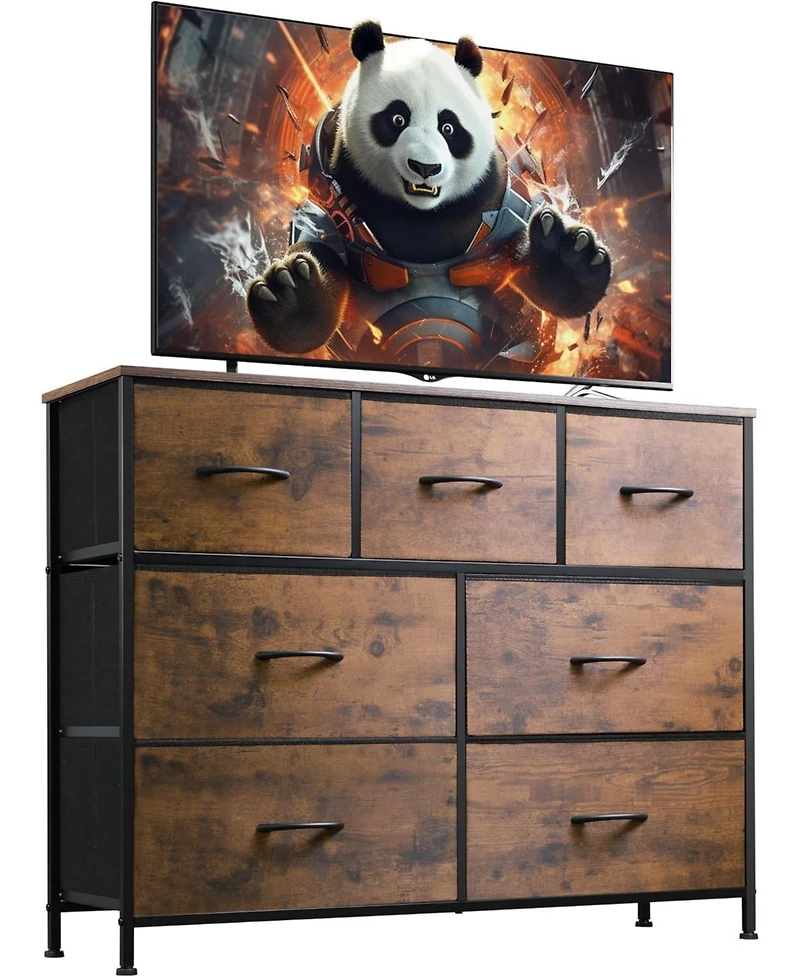 Wlive Dresser Tv Stand Entertainment Center with Fabric Drawers Media Console Table with Metal Frame and Wood Top for Tv up to 45 inch Chest of Drawer