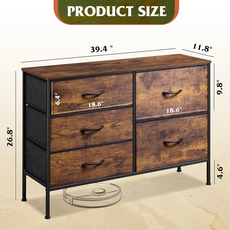 Wlive Dresser for Bedroom with 5 Drawers Wide Bedroom Dresser with Drawer Organizers Chest of Drawers Fabric Dresser for Living Room Closet Hallway
