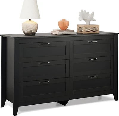 Wlive 6 Drawer Dresser Retro Chest of Drawers with Metal Handle Double Wood for Bedroom Living Room Large Storage Cabinet