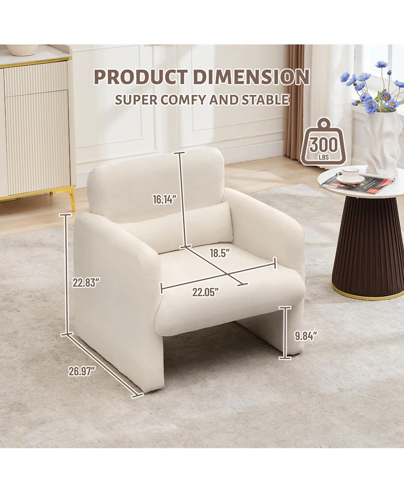 Modern Accent Chair, Chenille Upholstered Single Sofa Chair with Arms and Waist Pillow, Comfy Reading Armchair for Bedroom, Living Room, Office, or Ap