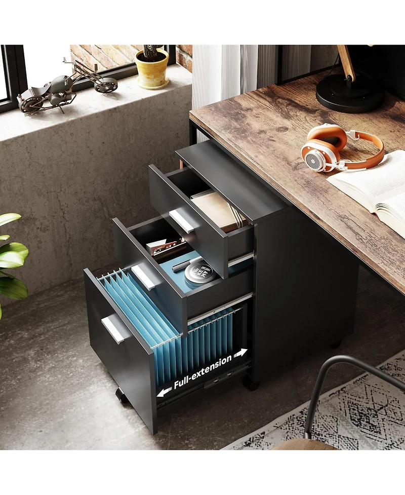 3 Drawer Wood Mobile File Cabinet Rolling Filing Cabinet for Letter/A4 Size