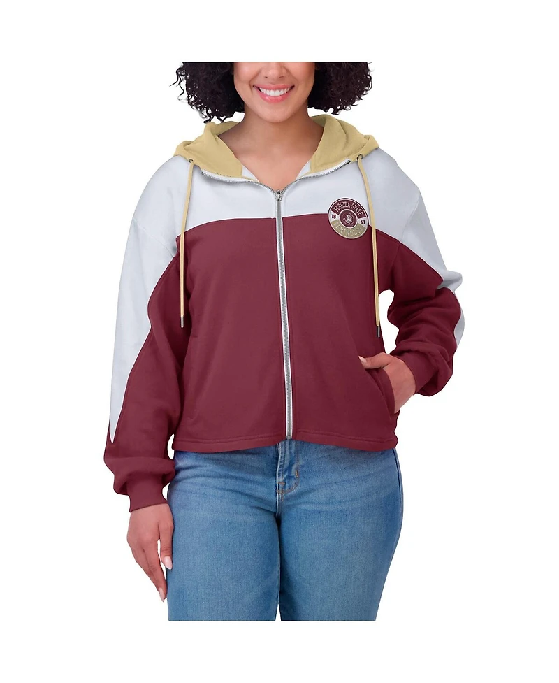 Wear by Erin Andrews Women's Garnet Florida State Seminoles Color-Block Full-Zip Hoodie