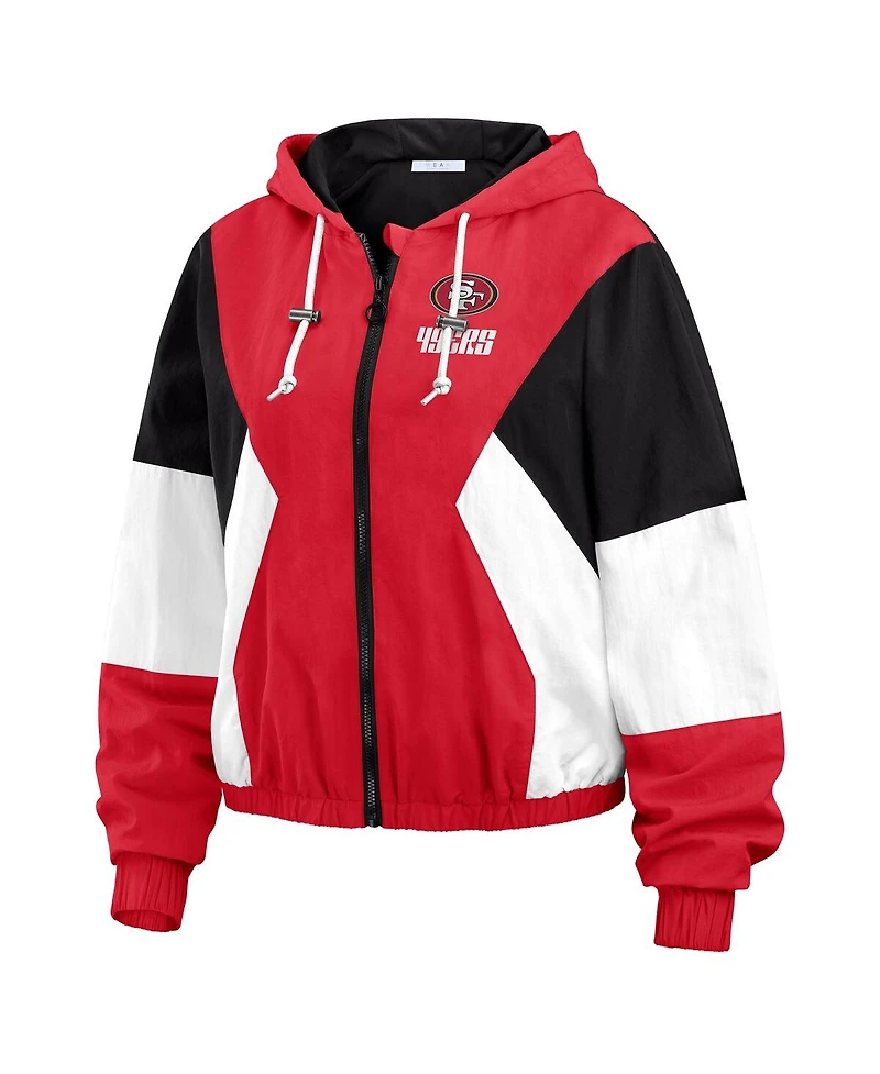 Wear by Erin Andrews Women's Scarlet San Francisco 49ers Color Block Full-zip Windbreaker Jacket