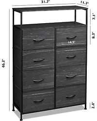 Wlive Fabric Dresser for Bedroom with Open Shelves Tall 8 Drawers Storage Tower Bins Chest of Closet Hallway