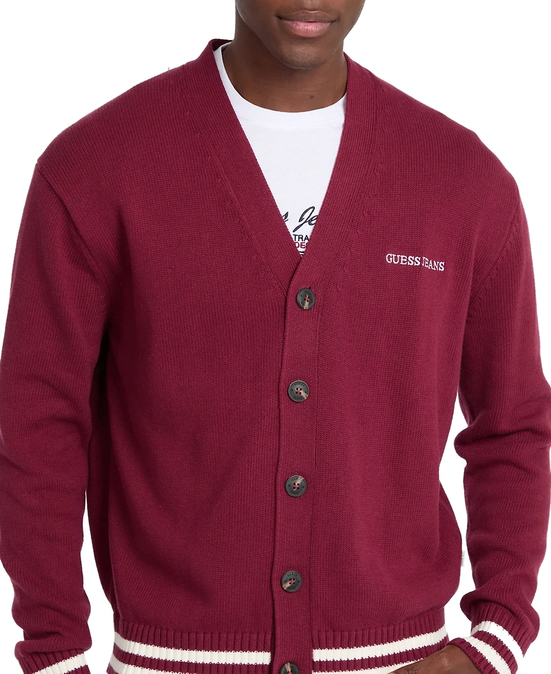 Guess Jeans Men's Embossed Logo Cardigan Sweater