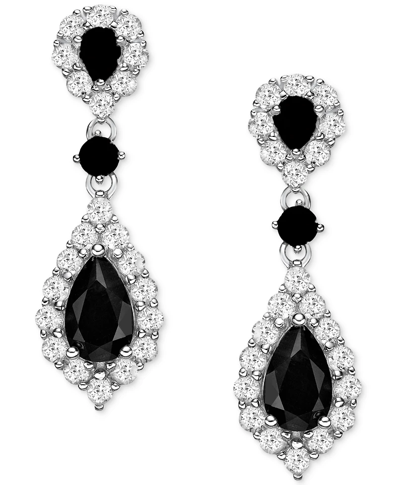 Truffle Sapphire (4-3/4 ct. t.w.) & White Sapphire (1/3 ct. t.w.) Halo Drop Earrings in Sterling Silver