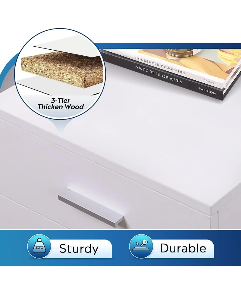 3 Drawer Wood Mobile File Cabinet, Rolling Filing Cabinet for Letter/A4 Size
