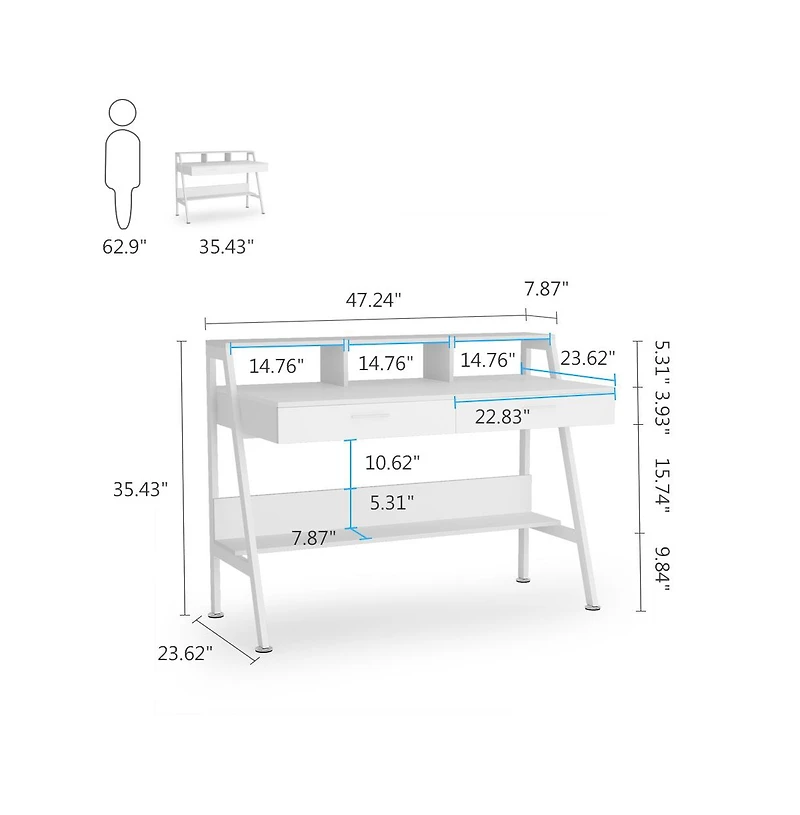 Tribesigns 47 inch Computer & Office Writing Desk with Storage Shelf,Drawers & Monitor Stand Riser for Home Office Use