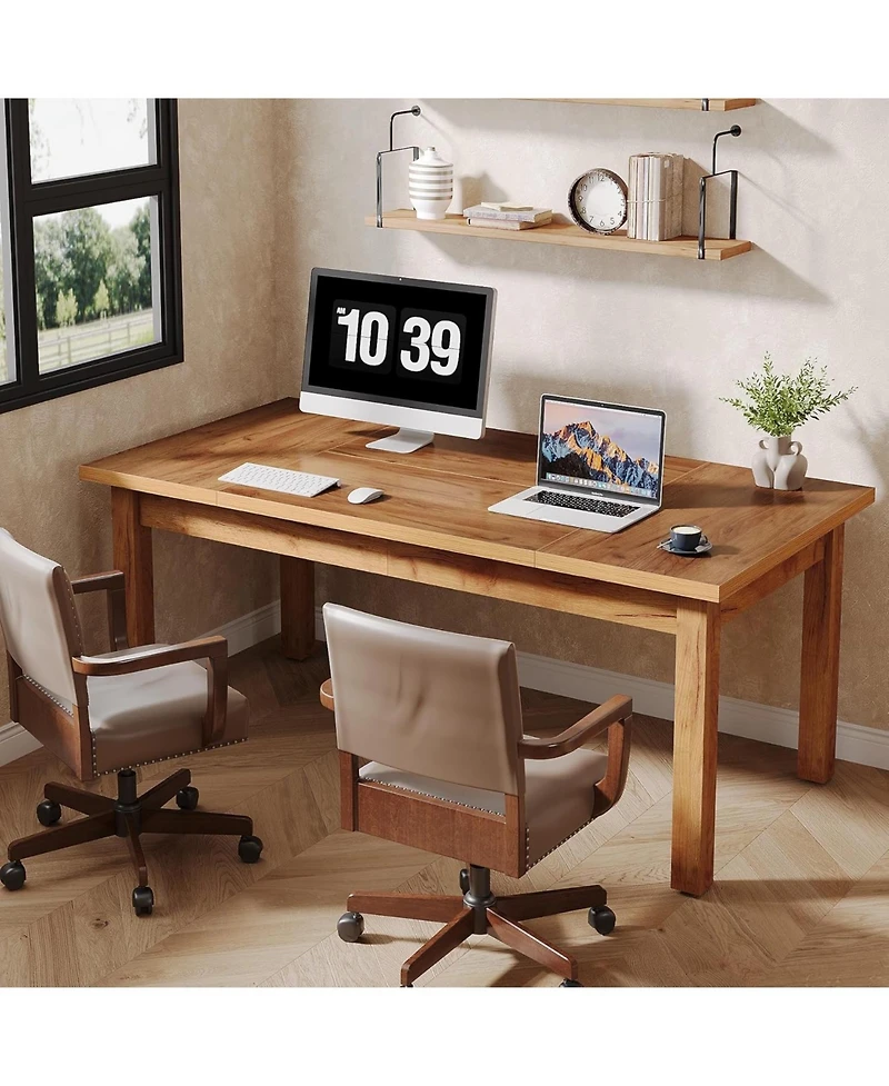 Tribesigns 70 Inch Large Computer Desk, Farmhouse Office Desk Writing Study Desk with Solid Wood Leg's, Executive Desk with Thickened Frame and Board