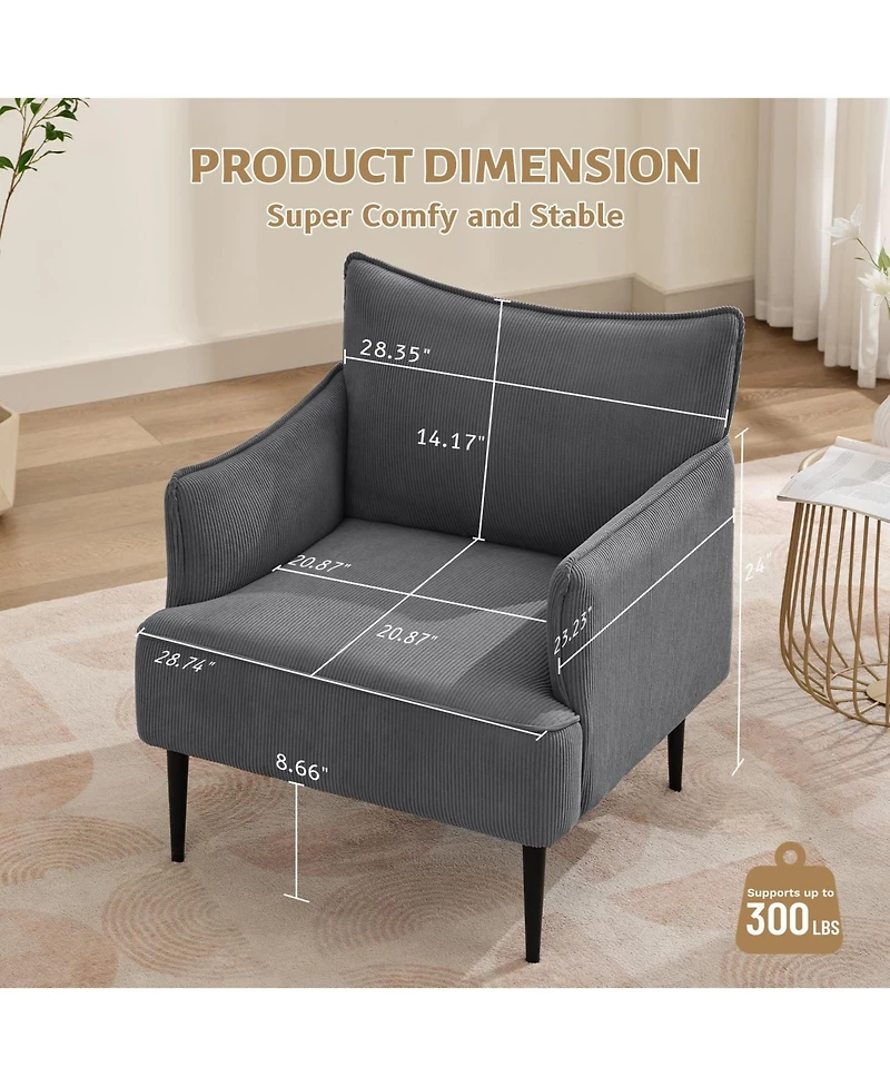 gaomon Modern Accent Chair, Corduroy Chair for Living Room, Comfortable Armchair Bedroom, Reading, Waiting Rooms, and Office Study