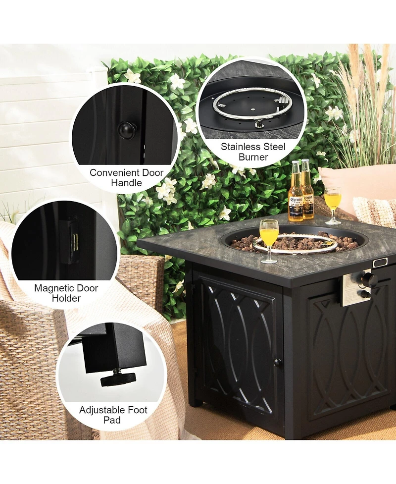 Givimo 32 Inch Propane Fire Pit Table Square Tabletop with Lava Rocks Cover 50000 Btu