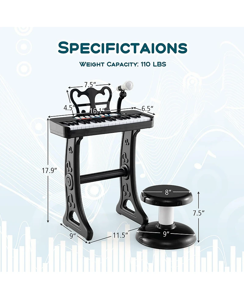 Gymax 37-Key Kids Piano Keyboard Toy Musical Electronic Instrument w/ Stool