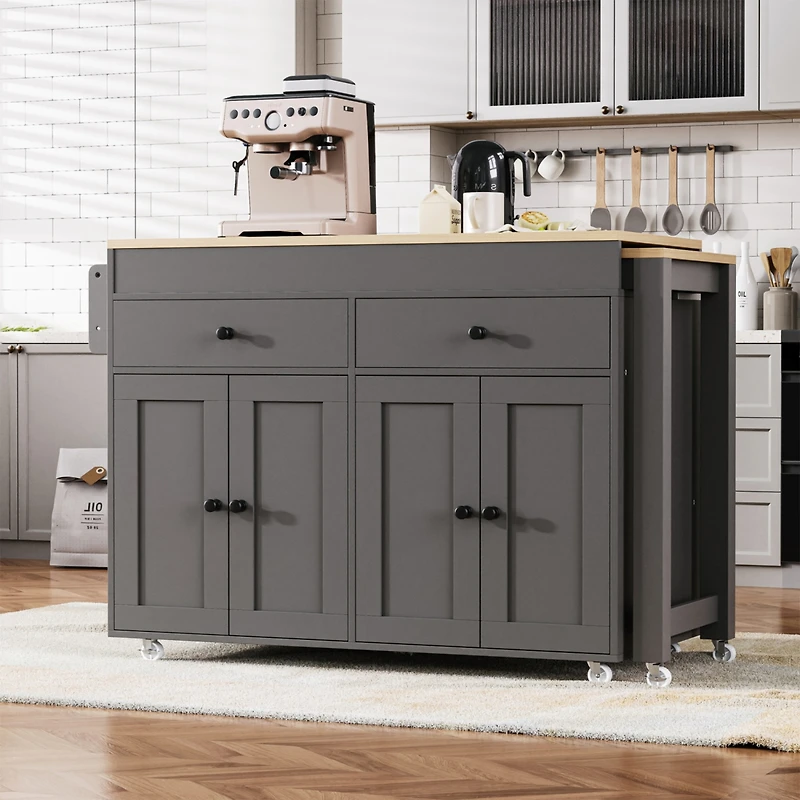 Streamdale 74.5" Kitchen Island with Extendable Table and Spice Rack