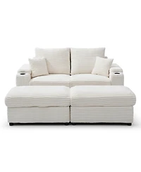 Streamdale Furniture Loveseat with Ottomans,Corduroy Fabric Modular Sectional Sofa,Comfy Deep Plush Couch with Ottomans and Two Pillows,for Small Spac