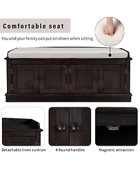 Multi-Use Storage Bench – 4-Door Organizer Cabinet with Shelves for Hallway, Bedroom, or Mudroom