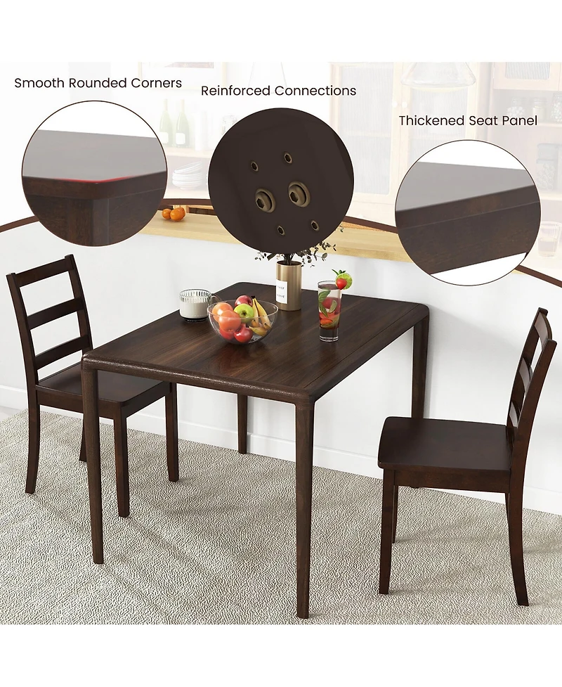 Gymax Set of 4 Dining Chairs Ladder Back Armless Side Chair w/ Solid Rubber Wood Legs