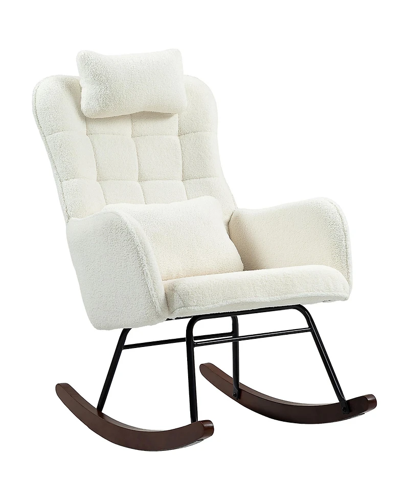 Homcom Teddy Fleece Rocking Chair with Headrest and Lumber Pillow,