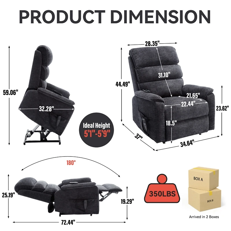Streamdale Dual Motor Infinite Position Power Lift Recliner with Heat & Massage