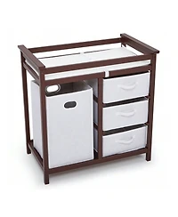 gaomon Wooden Baby Changing Table, Diaper Infant Station Dresser With Laundry Hamper, 3 Drawer Basket And Pad