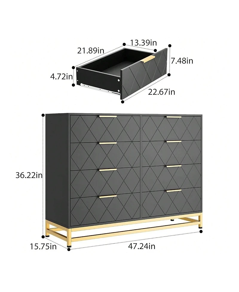gaomon 8 Drawer Dresser For Bedroom With Deep Drawers, Wide Chest Of Drawers Metal Handles, Large Floor Wood Storage Modern