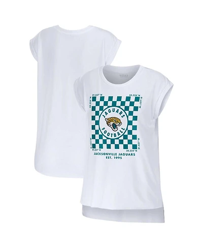 Wear by Erin Andrews Women's White Jacksonville Jaguars Checker Muscle Tank Top