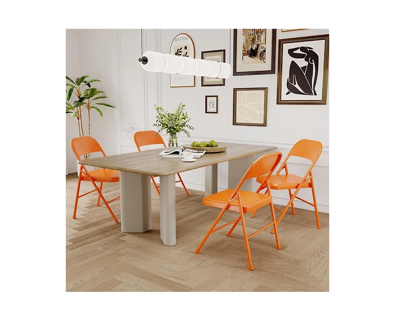 Dining Chairs Set of 4, Foldable Dining Chairs with Metal Frame Hold Up to 350 Pounds, Portable Orange Kitchen Chair Suitable for Dining Room, Living