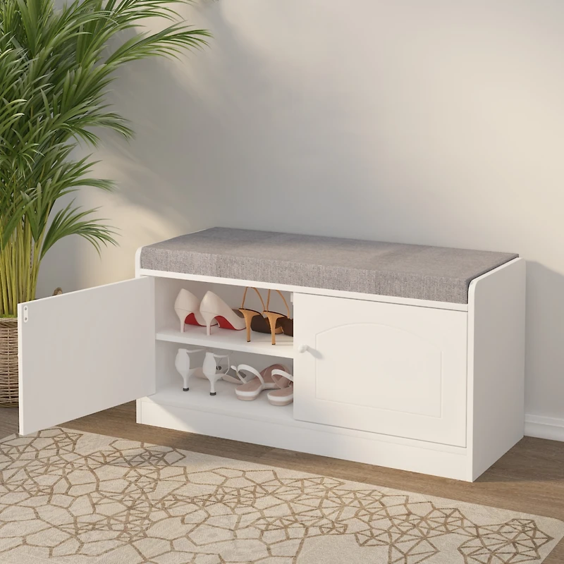 Streamdale Shoe Storage Bench with 2 Doors & Cushion