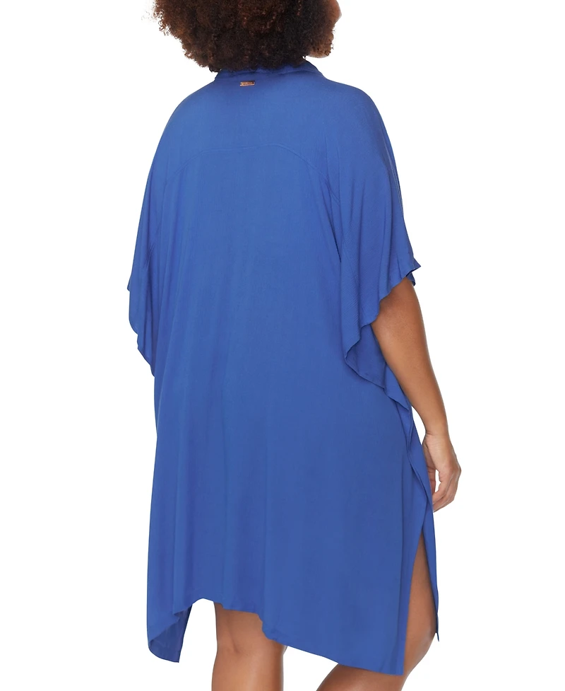 Raisins Curve Trendy Plus Vacay Button-Front Cover-Up Shirt