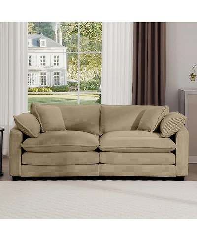 Streamdale Furniture Modern Fabric Living Room Sofa with 4 Pillows Upholstered Large Deep Seating Loveseat, Tan Corduroy