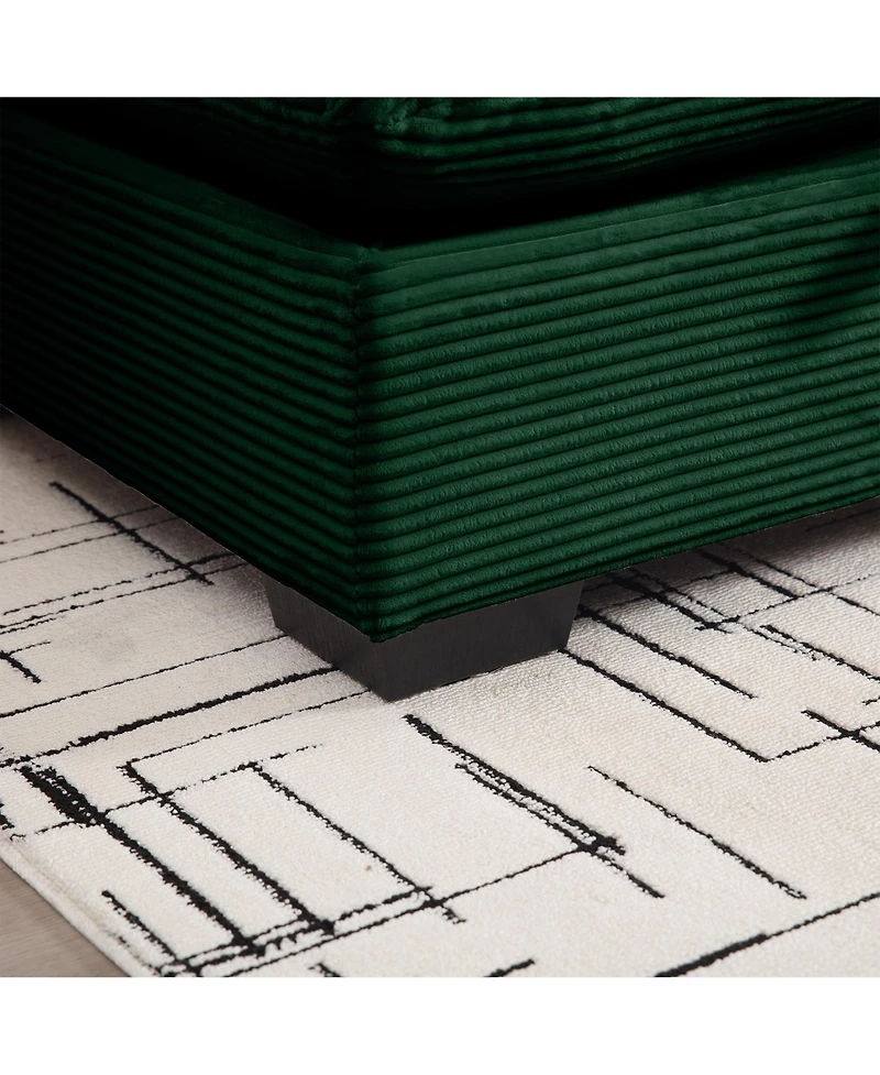 Streamdale Furniture Large L Shape Sectional Corduroy Sofa,Deep Seat Couch with Storage Footstool and 4 Waist Pillows, Green