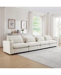 Streamdale Furniture 4 Seater Deep Seat Couches for Living Room, Comfy Beige Corduroy Sofas for Living Room Modern with 4 Waist Pillows
