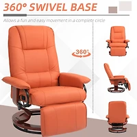 Faux Leather Manual Recliner, Adjustable Swivel Lounge Chair with Footrest, Armrest and Wrapped Wood Base for Living Room, Orange