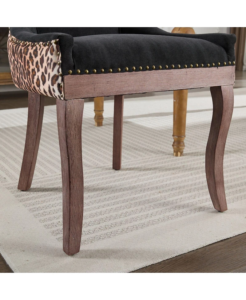 Ultra Side Dining Chair, Thickened fabric chairs with neutrally toned solid wood legs, Bronze nail head, Set of 2,Leopard Print