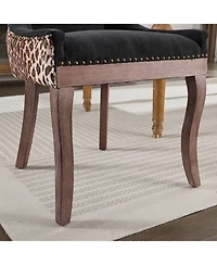 Ultra Side Dining Chair, Thickened fabric chairs with neutrally toned solid wood legs, Bronze nail head, Set of 2,Leopard Print
