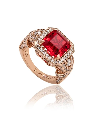 Suzy Levian Sterling Silver Asscher Cut Cubic Zirconia French Filigree Ring