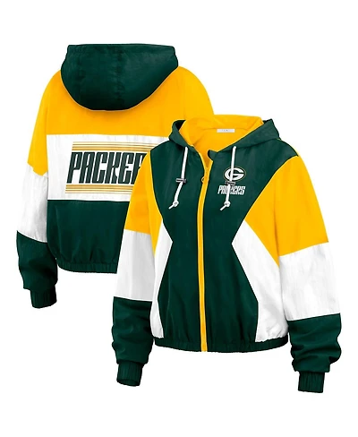 Wear by Erin Andrews Women's Green Green Bay Packers Color Block Full-zip Windbreaker Jacket